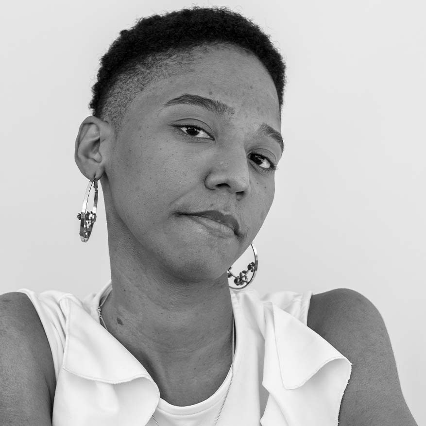 Black and white photograph of Carmen Mojica, a midwife and advocate for reproductive health and justice