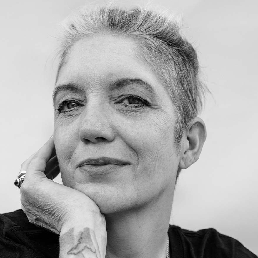 Black and white photograph of Kristin Wallace, founder of MakerPark Radio