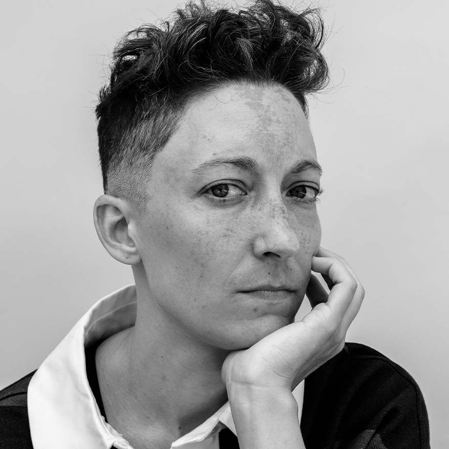 Black and white photograph of Liz Jackson, founding member of The Disabled List