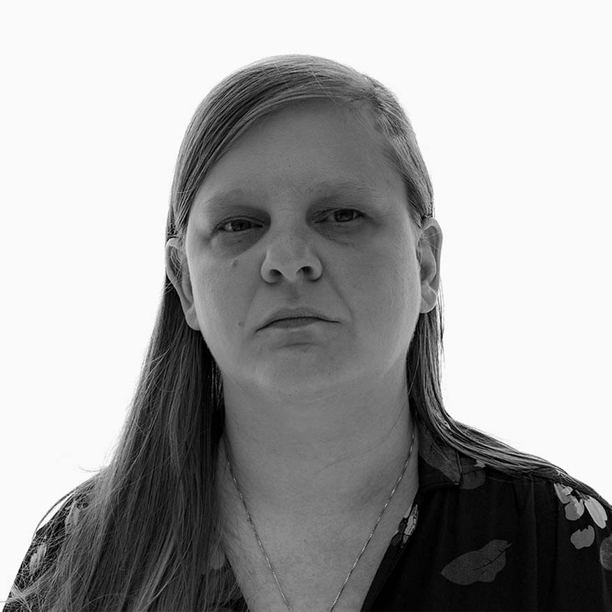 Black and white photograph of Chancey Fleet who works to end image poverty among Blind and low-vision New Yorkers through tactile graphics, 3D models, and Braille.